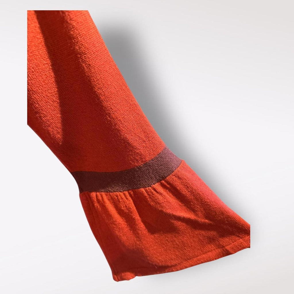 Chelsea Studio Vintage Orange and Brown Long Sleeve Dress with Bell Sleeves