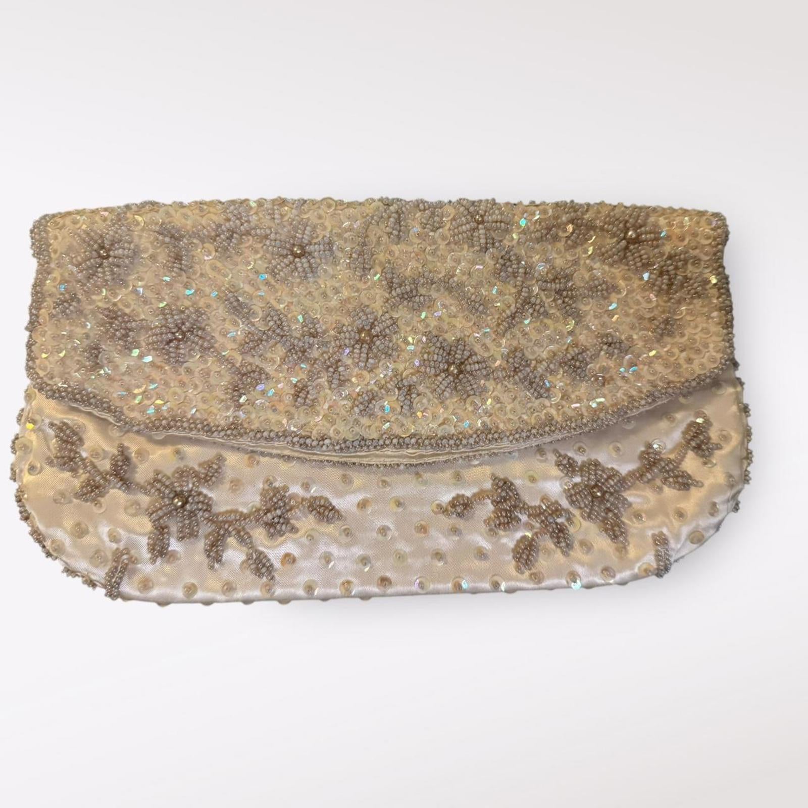 Vintage Ivory Beaded Clutch Bag