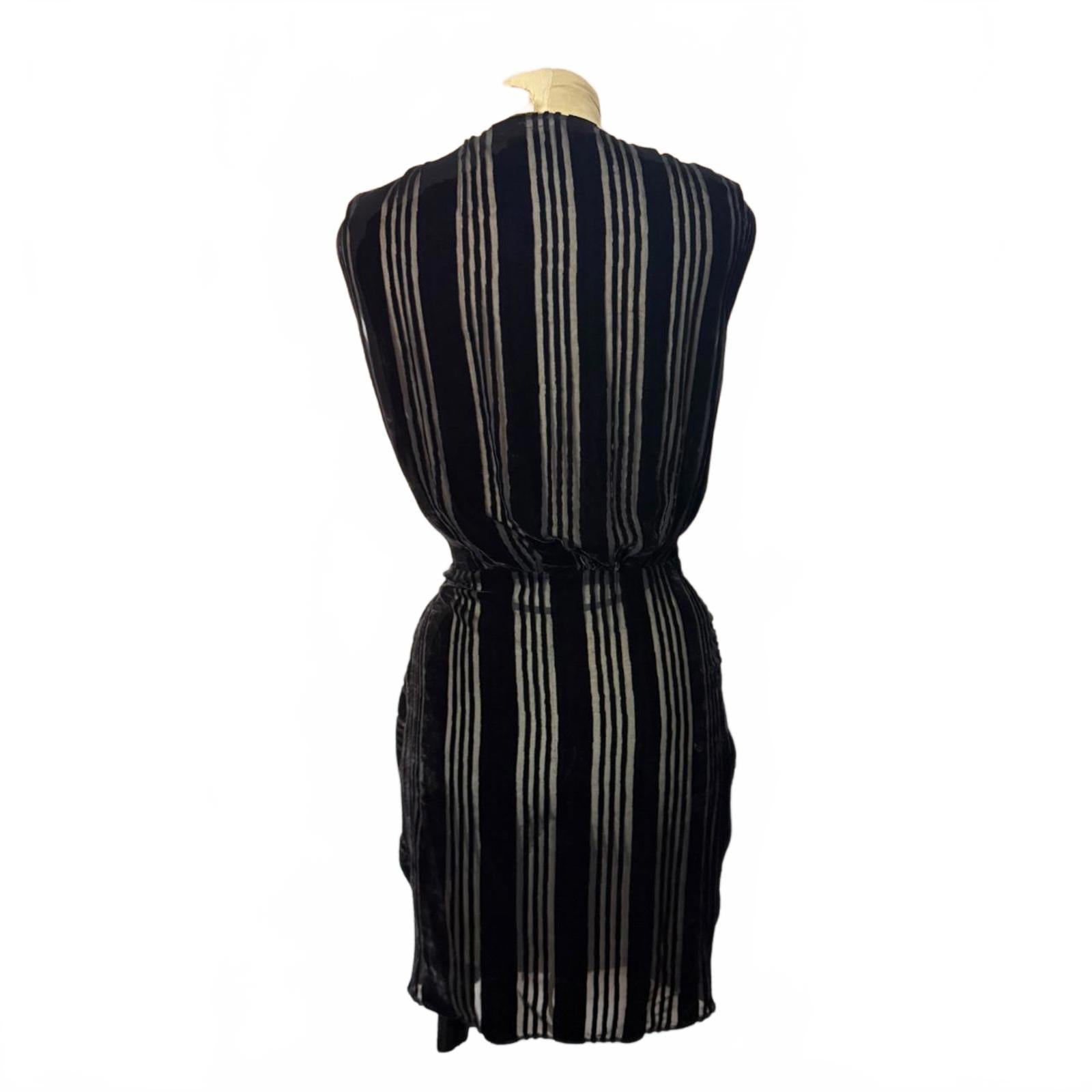 L'Agence Black Striped Velvet Wrap Dress Size S