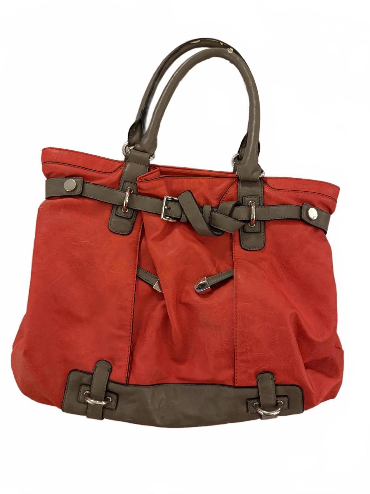 Red and Brown Faux Leather Large Handbag Tote Bag