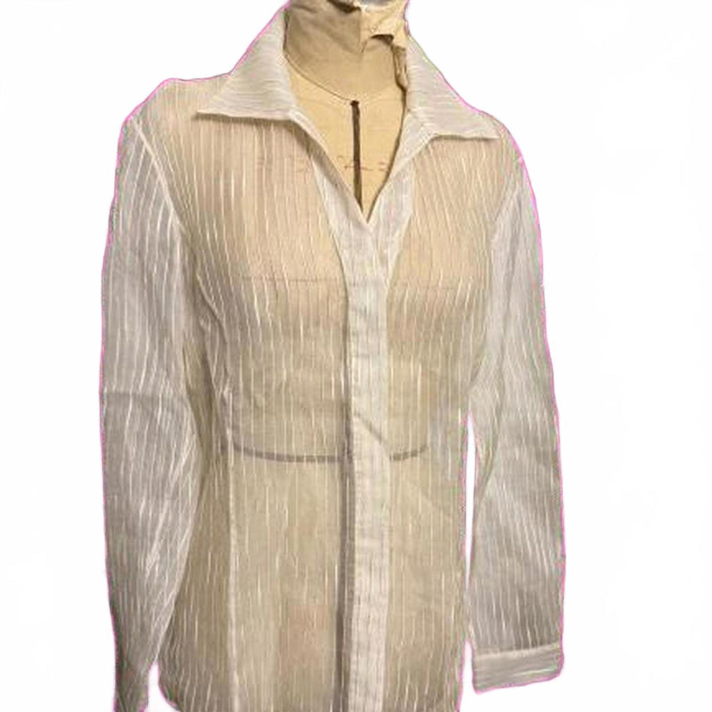 Lafayette 148 White Sheer Striped Blouse