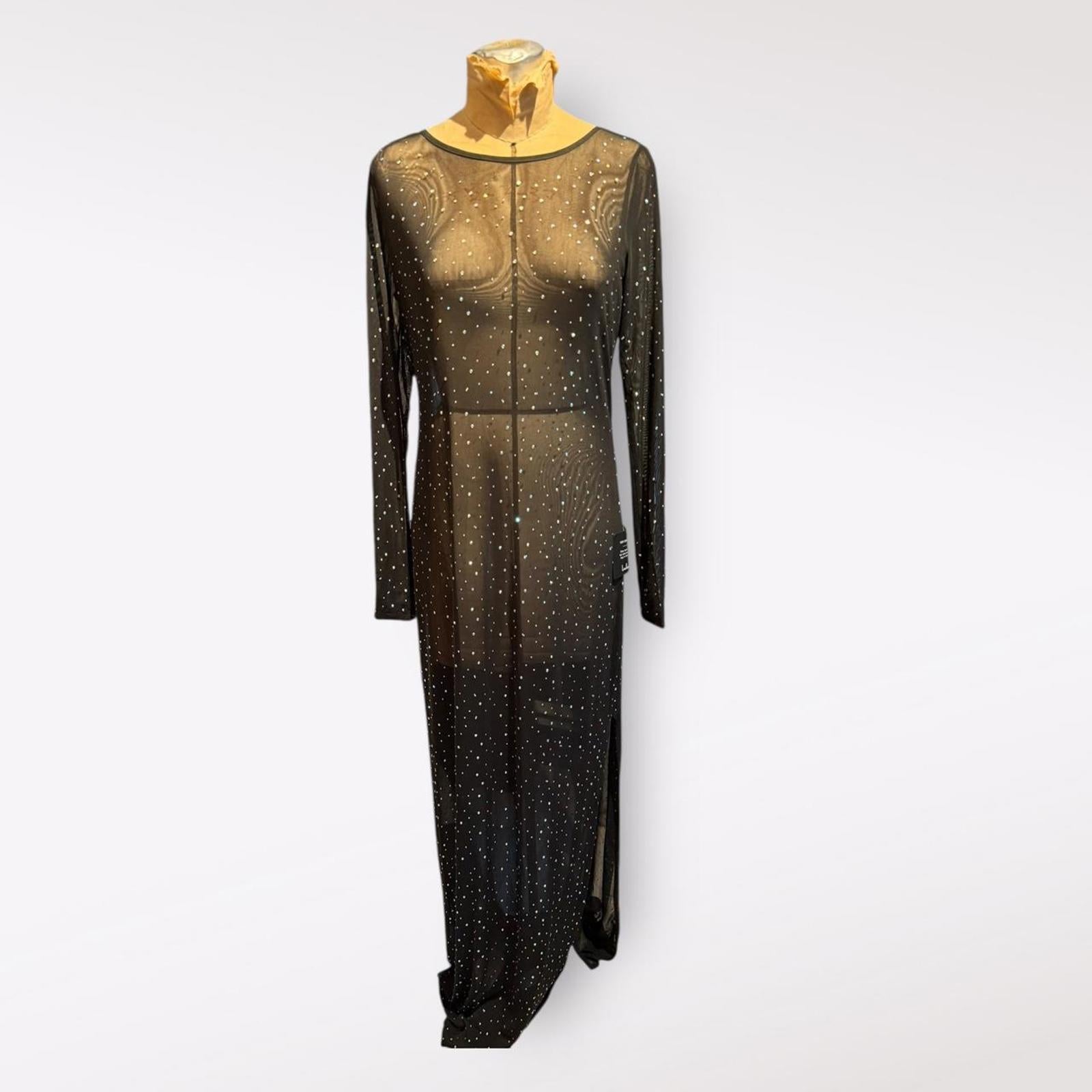 Lulus Black Sheer Long Sleeve Maxi Dress with Rhinestones