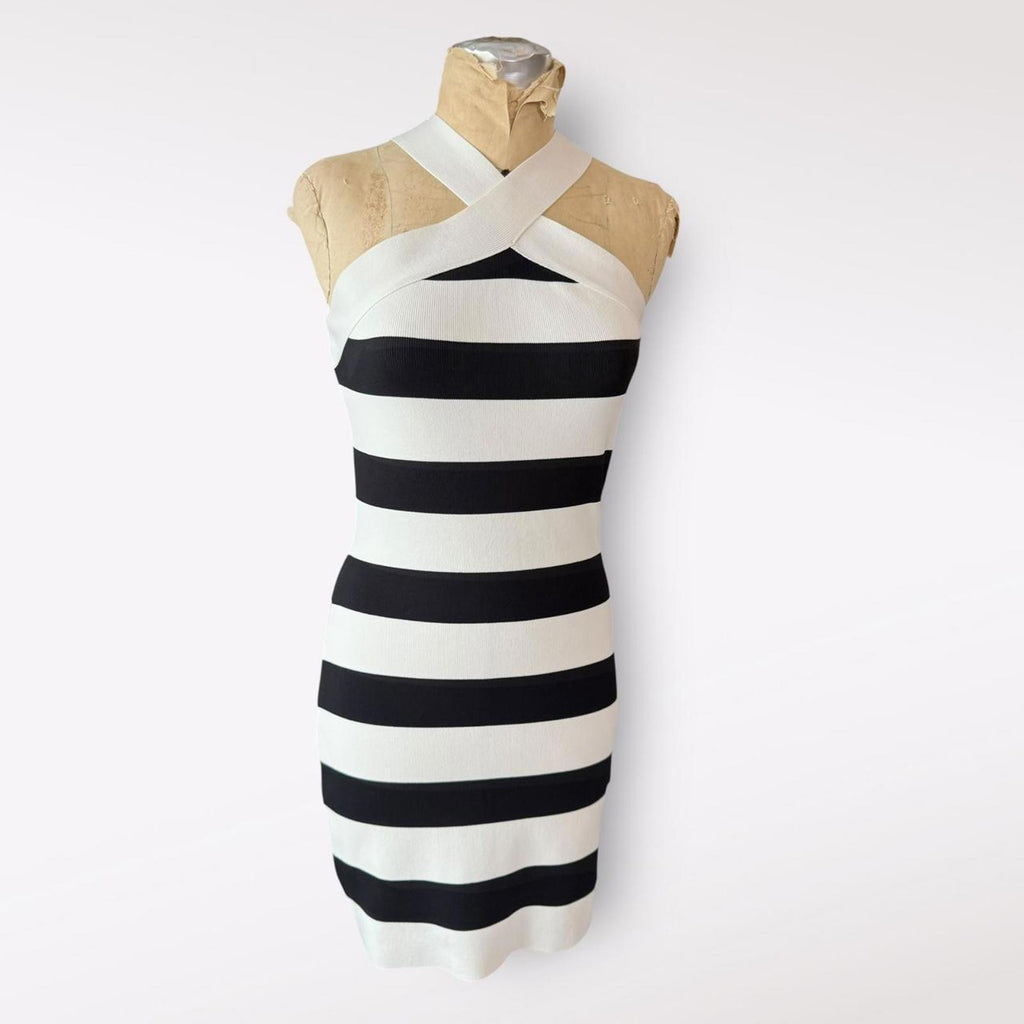 Happily Grey Black and White Striped Bodycon Dress
