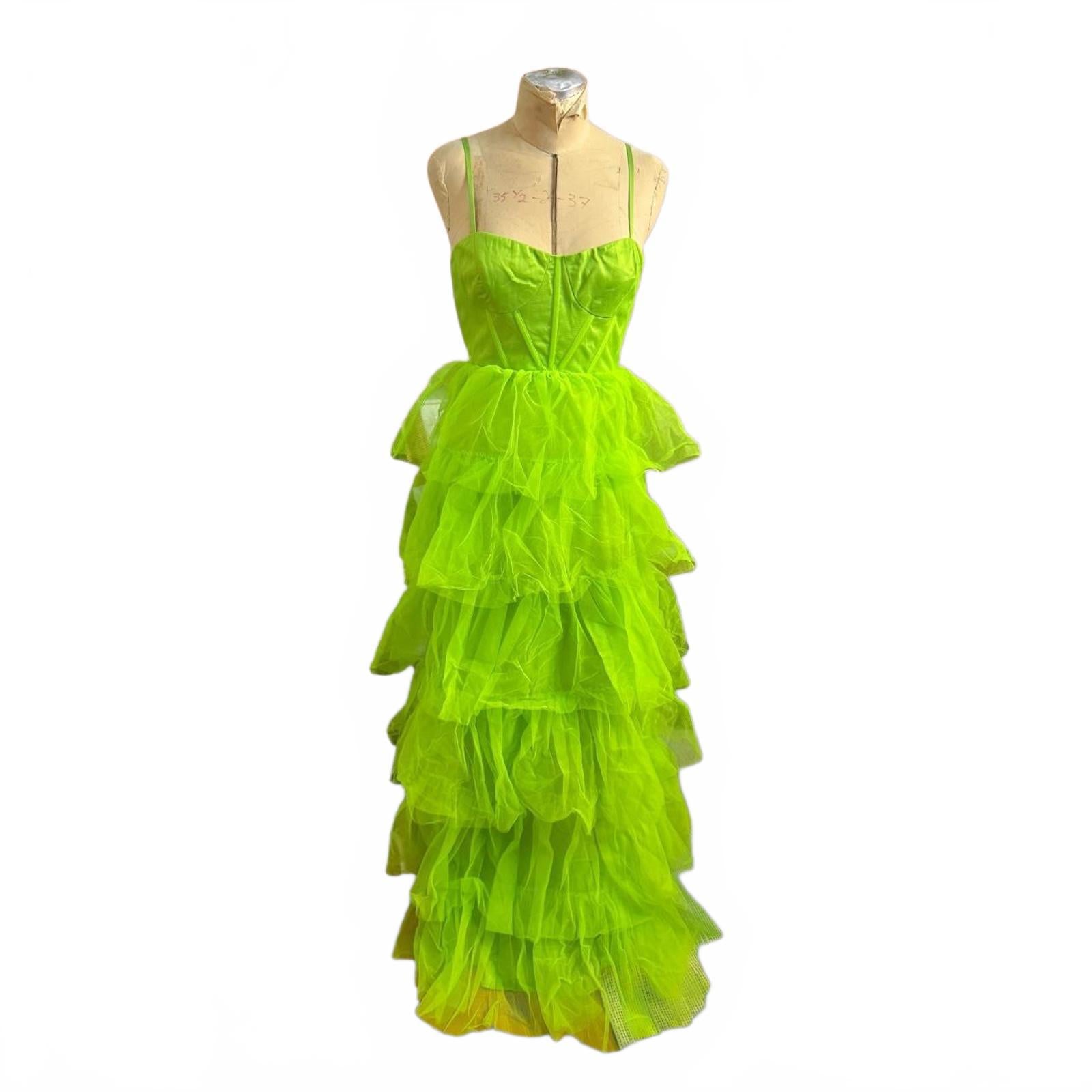 Lulus Neon Green Tiered Maxi Dress Size S