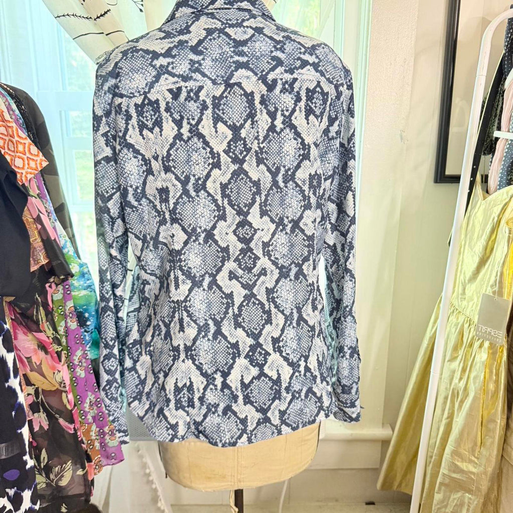 Michael Kors Blue and White Snakeskin Pattern Blouse