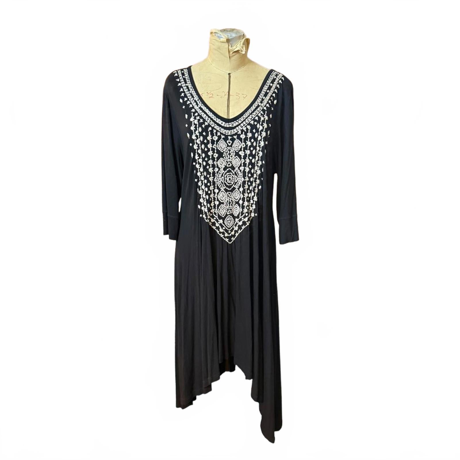 Black Embroidered Long Sleeve Dress Size M