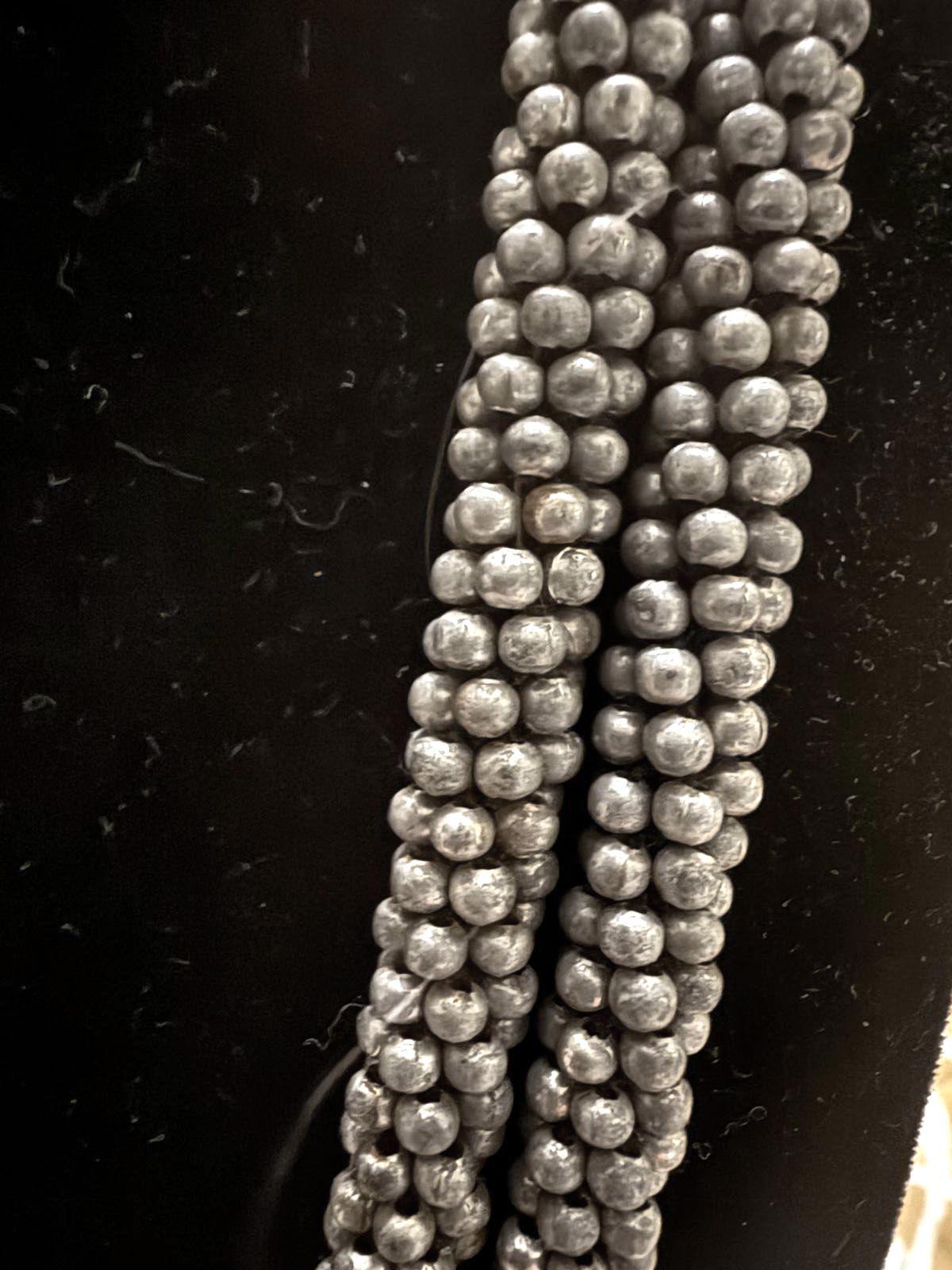 Long Silver Beaded Necklace