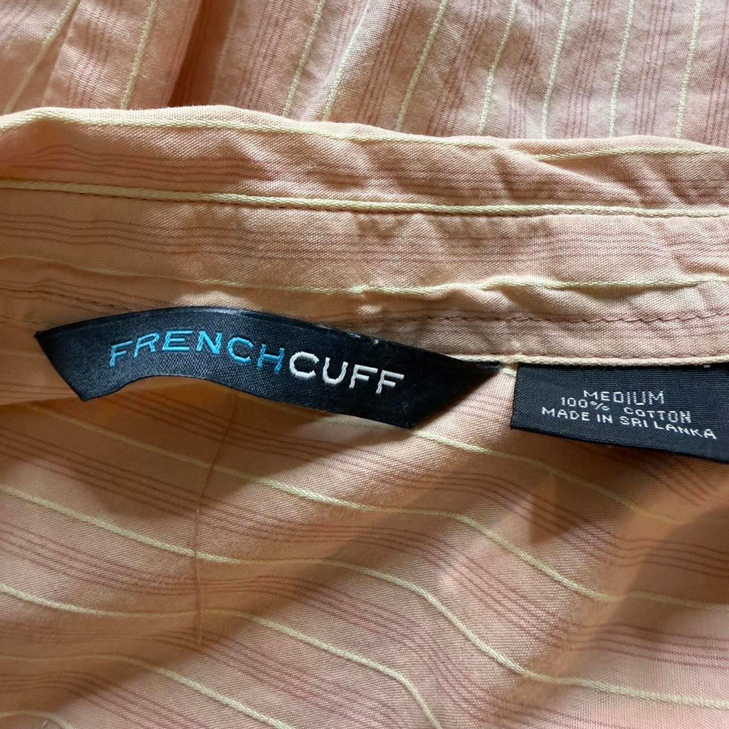 French Cuff Orange-Pink Striped Shirt Size M