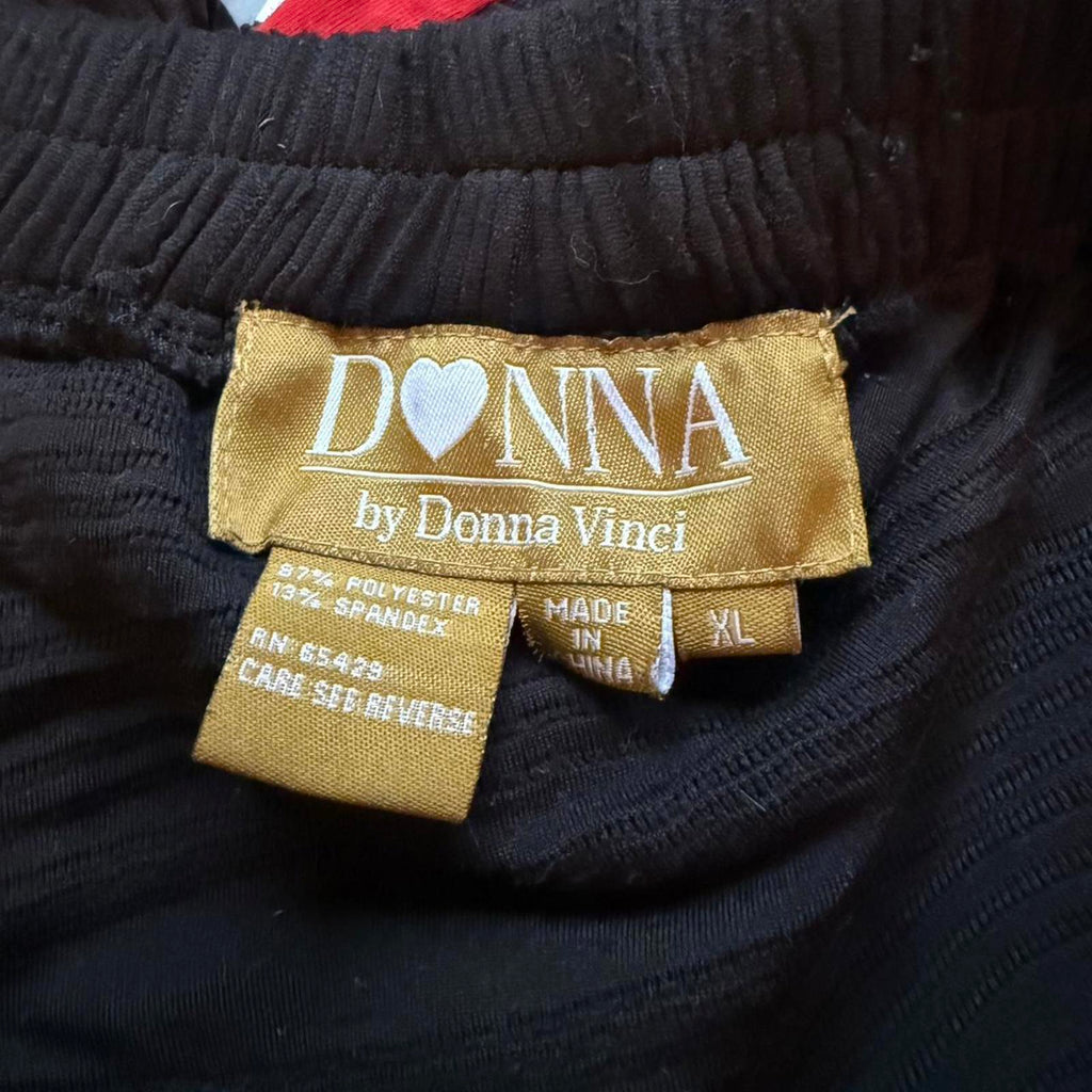 Donna Vinci Black Textured Maxi Skirt with Polka Dot and Red Trim Detail