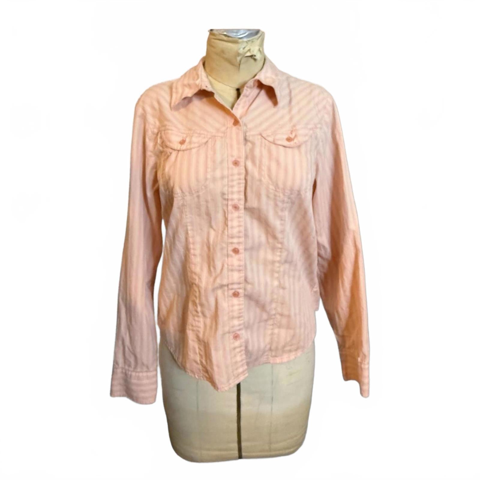 French Cuff Orange-Pink Striped Shirt Size M