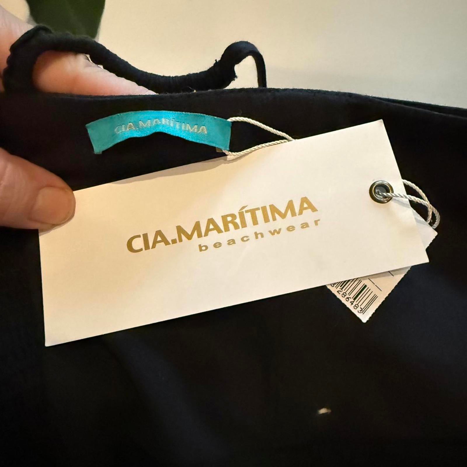 CM CIA Maritima Black Maxi Dress with Spaghetti Straps and Side Slit