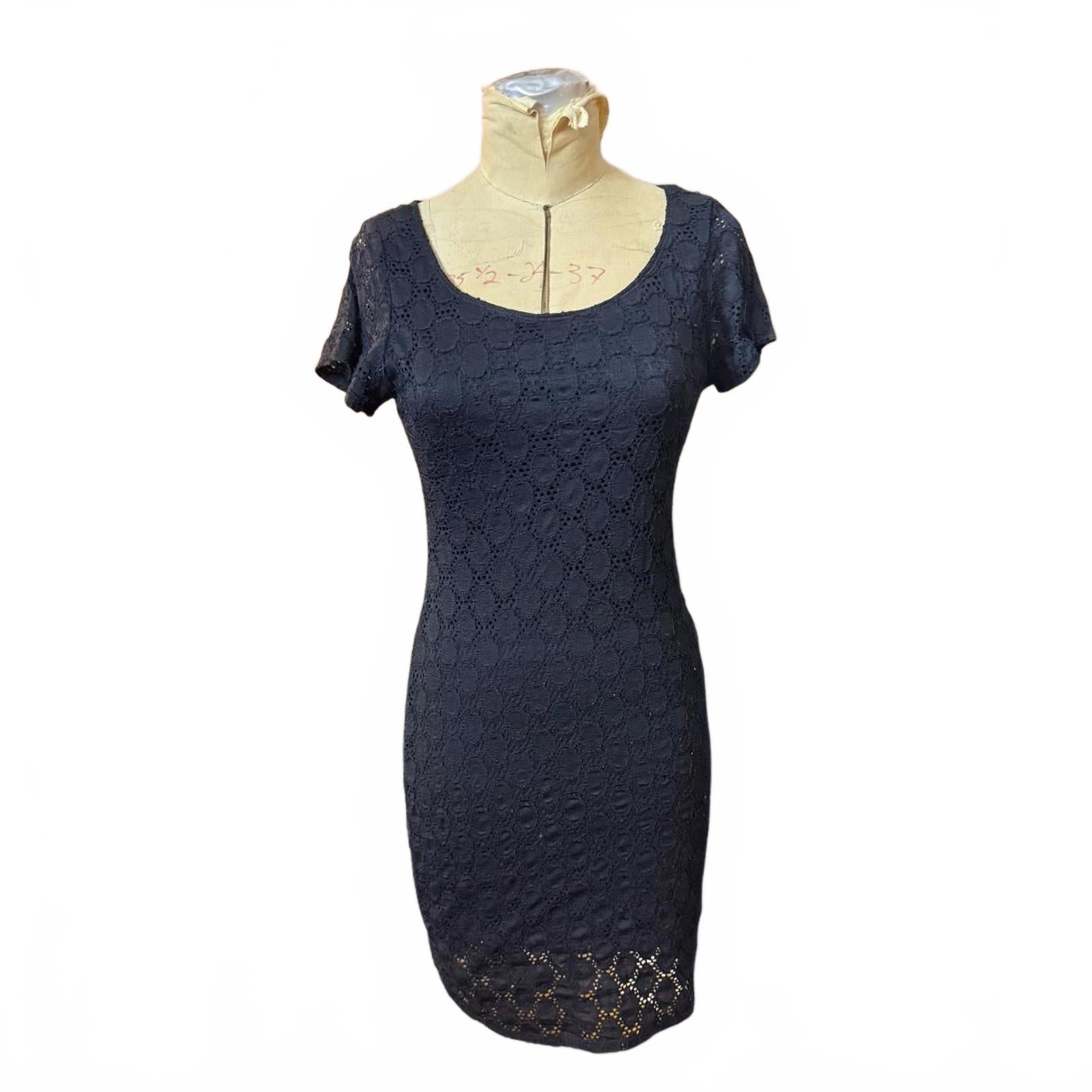 Isaac Mizrahi Black Lace Short Sleeve Bodycon Dress