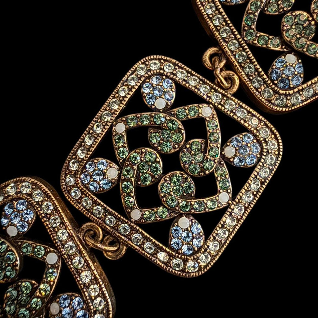 Heidi Daus Gold Tone Rhinestone Square Link Bracelet