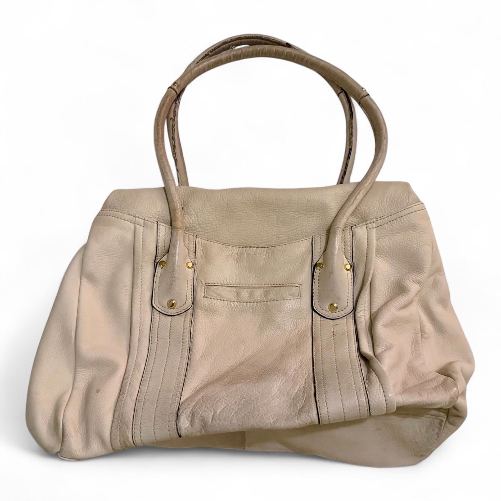 B Makowsky Rockefeller Large Leather Handbag Ivory