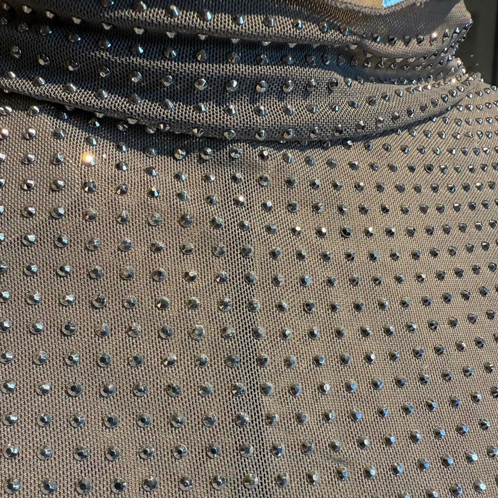 Free People Sheer Silver Studded Mock Turtleneck