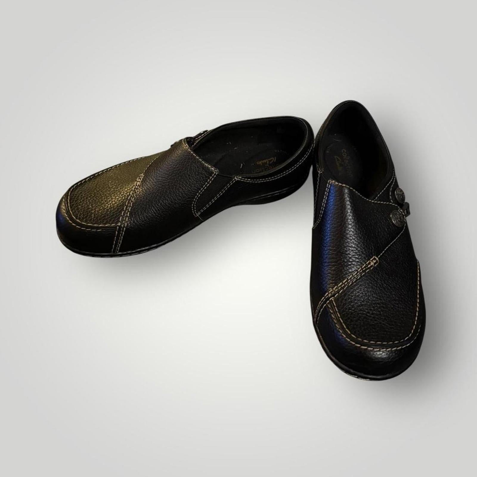 Clarks Ashland Black Leather Slip-On Loafers