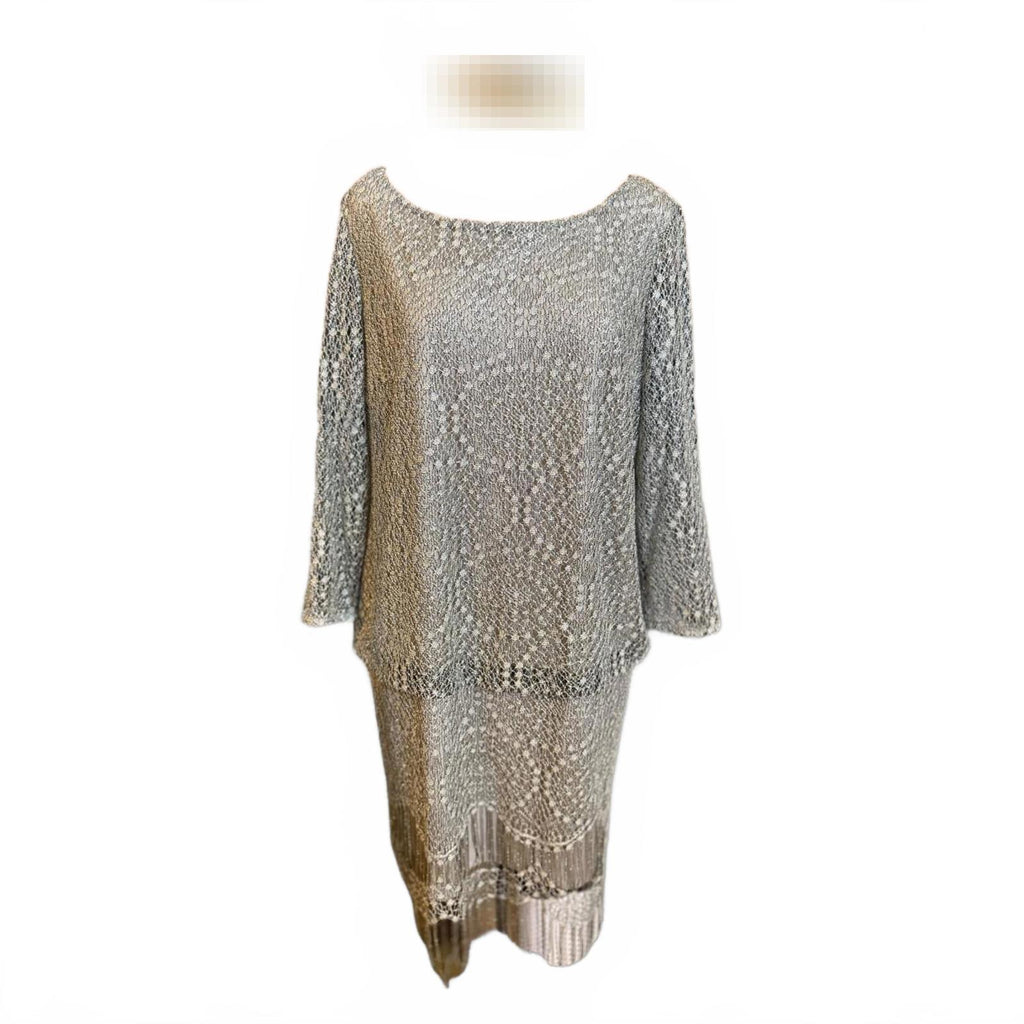 S.L. Fashions Silver and Gold Beaded Dress Size 14