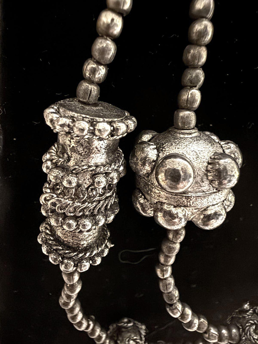 Afghani Silver Beaded Necklace with Ornate Beads