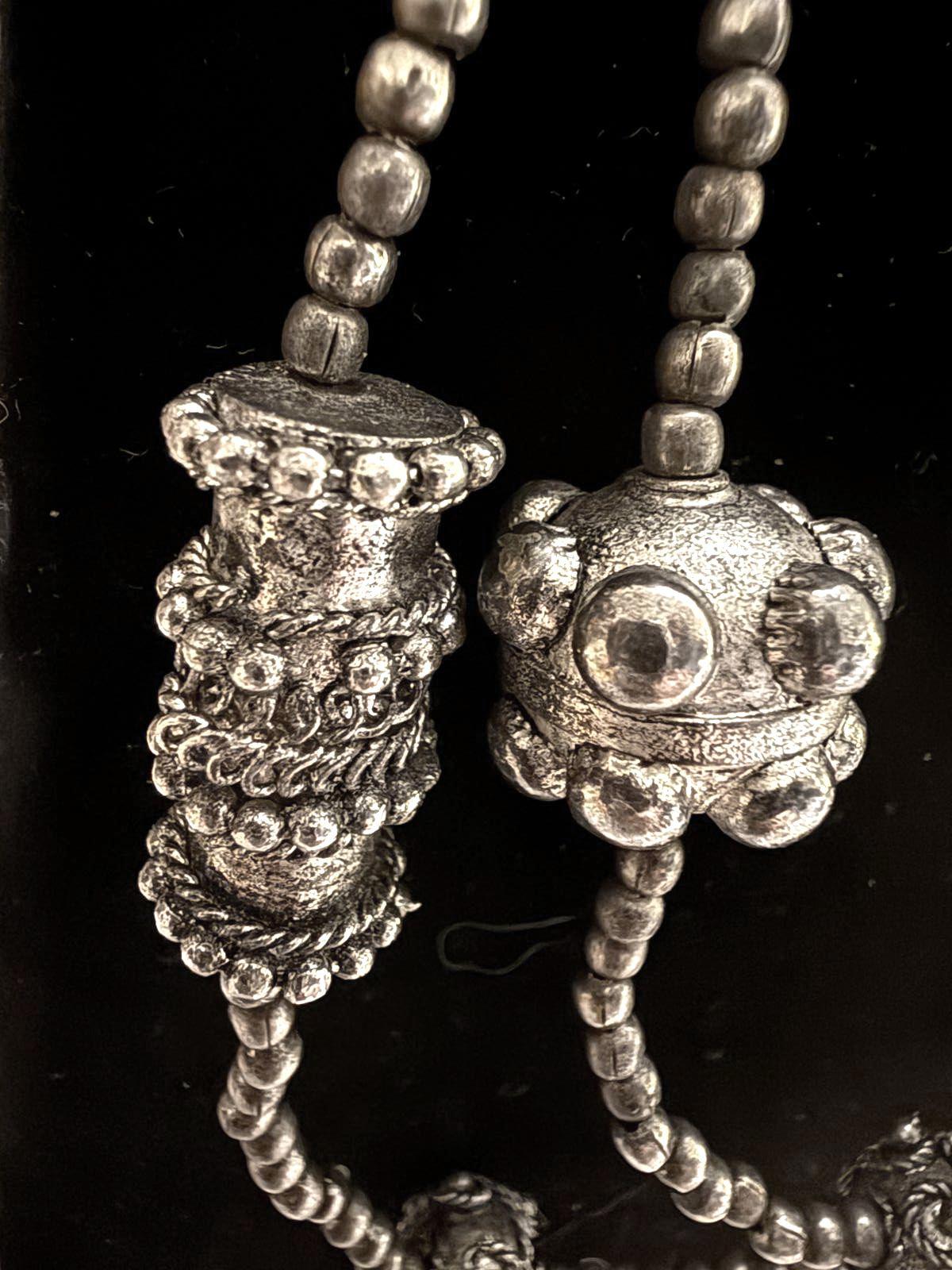 Afghani Silver Beaded Necklace with Ornate Beads