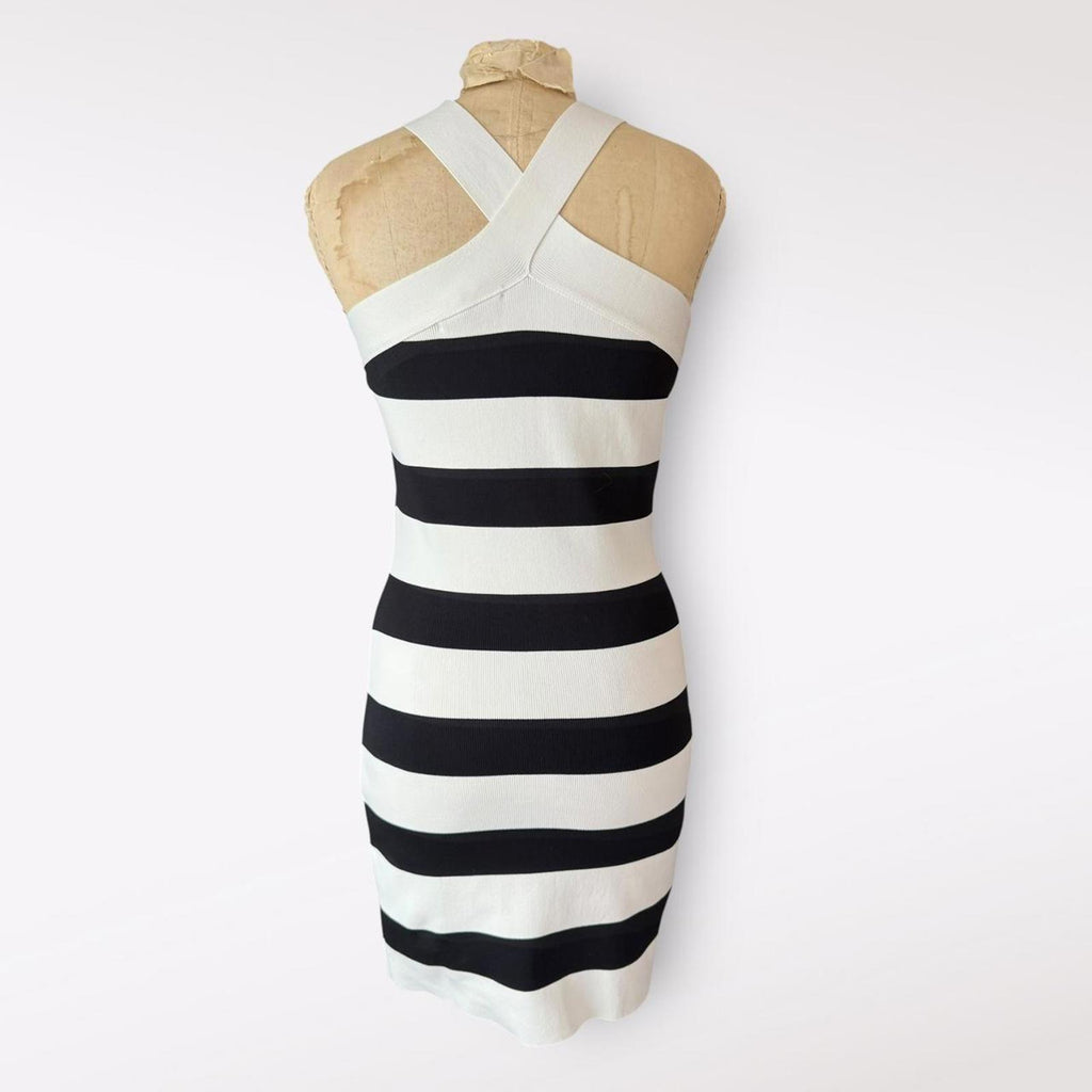 Happily Grey Black and White Striped Bodycon Dress