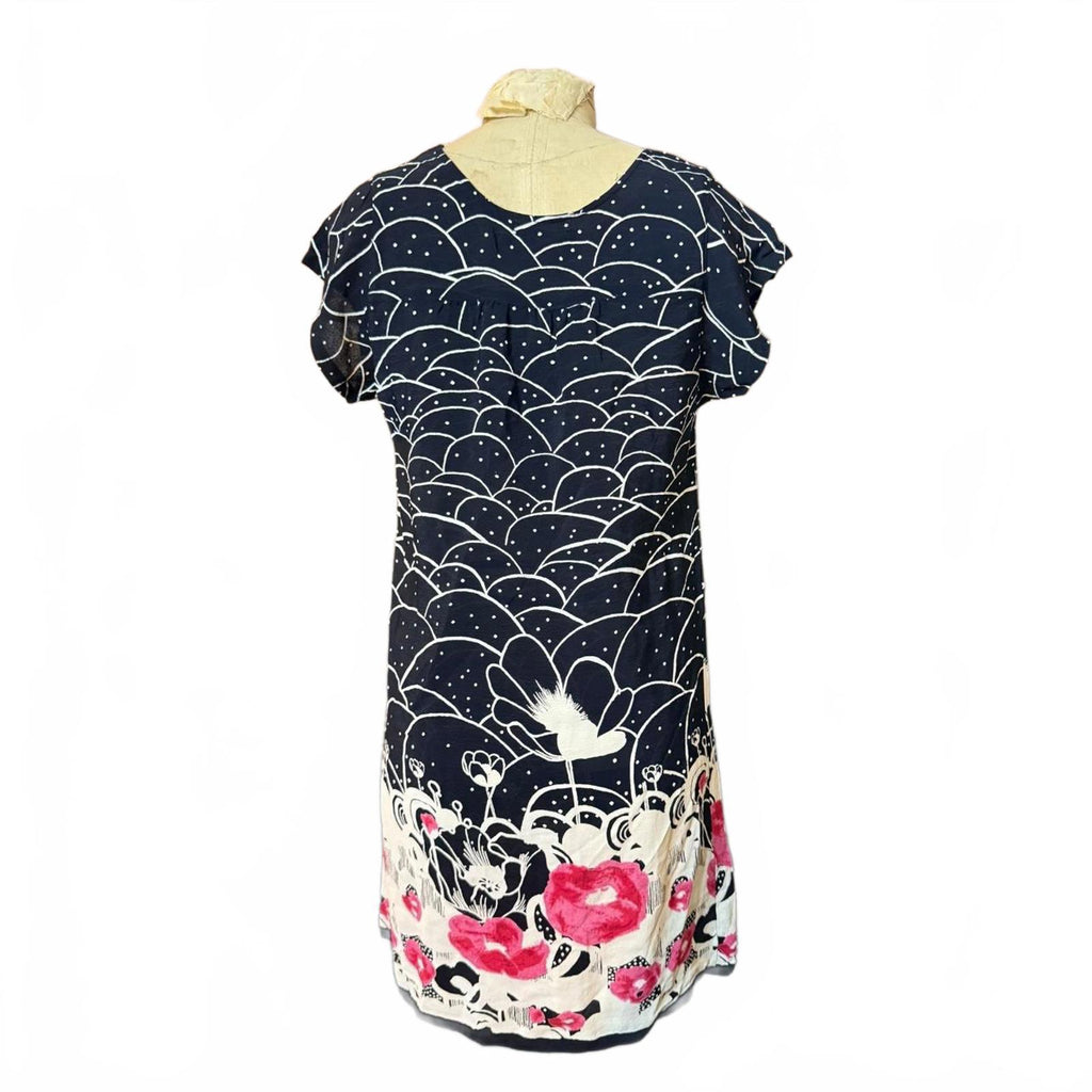 Navy Blue Floral Shirt Dress Size XS