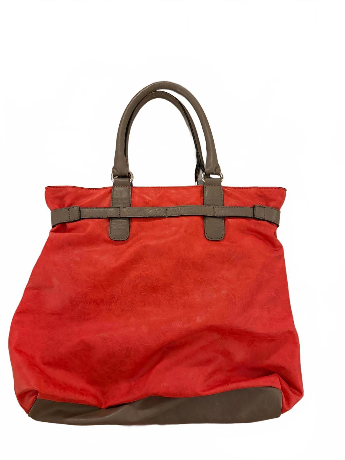 Red and Brown Faux Leather Large Handbag Tote Bag