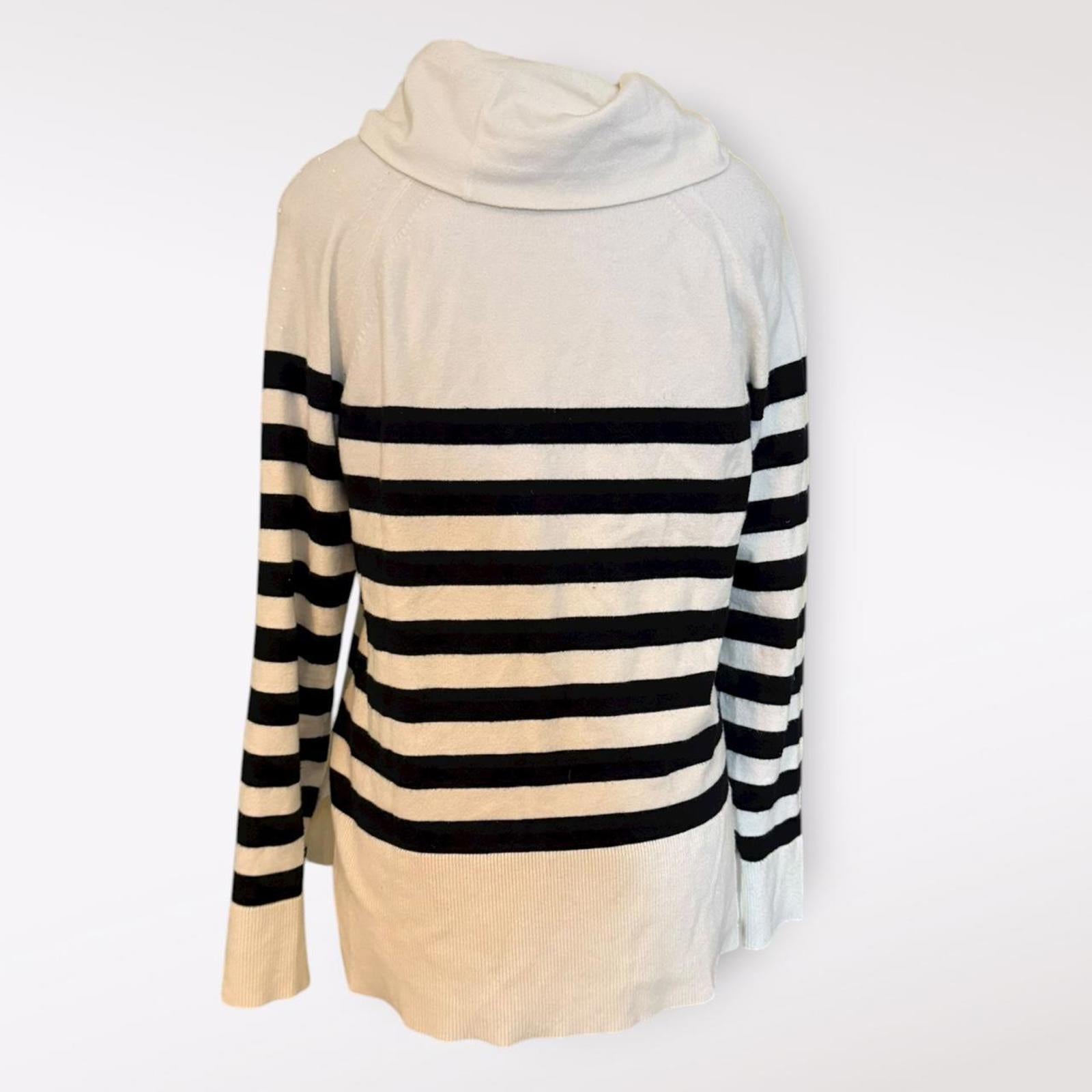 Cyrus Black and White Striped Cowl Neck Sweater