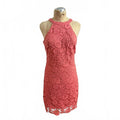 Coral Pink Lace Halter Neck Dress