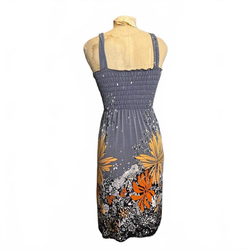 Gray Floral Smocked Top Dress