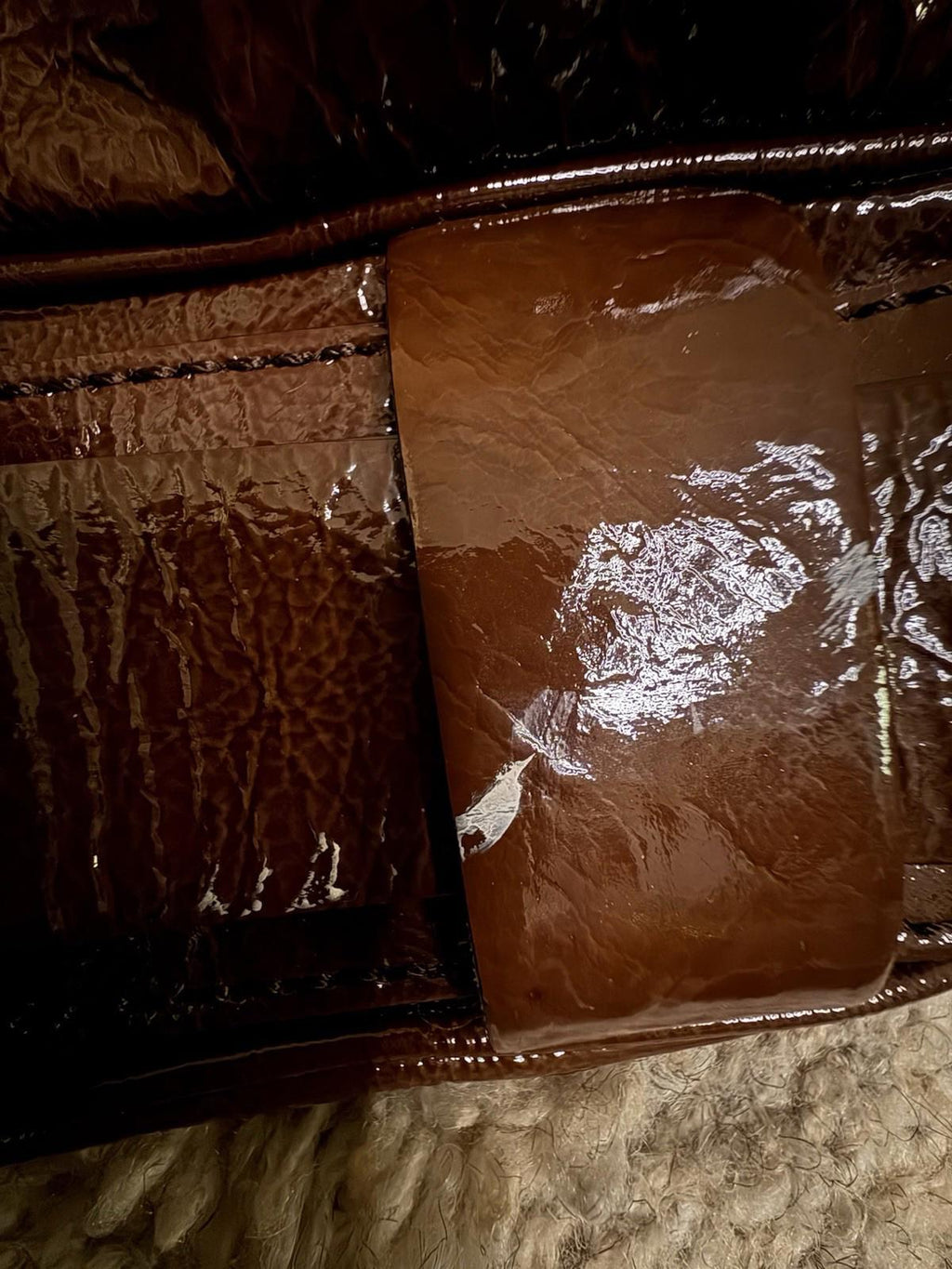 Francesco Biasia Brown Patent Leather Satchel Shoulder Bag