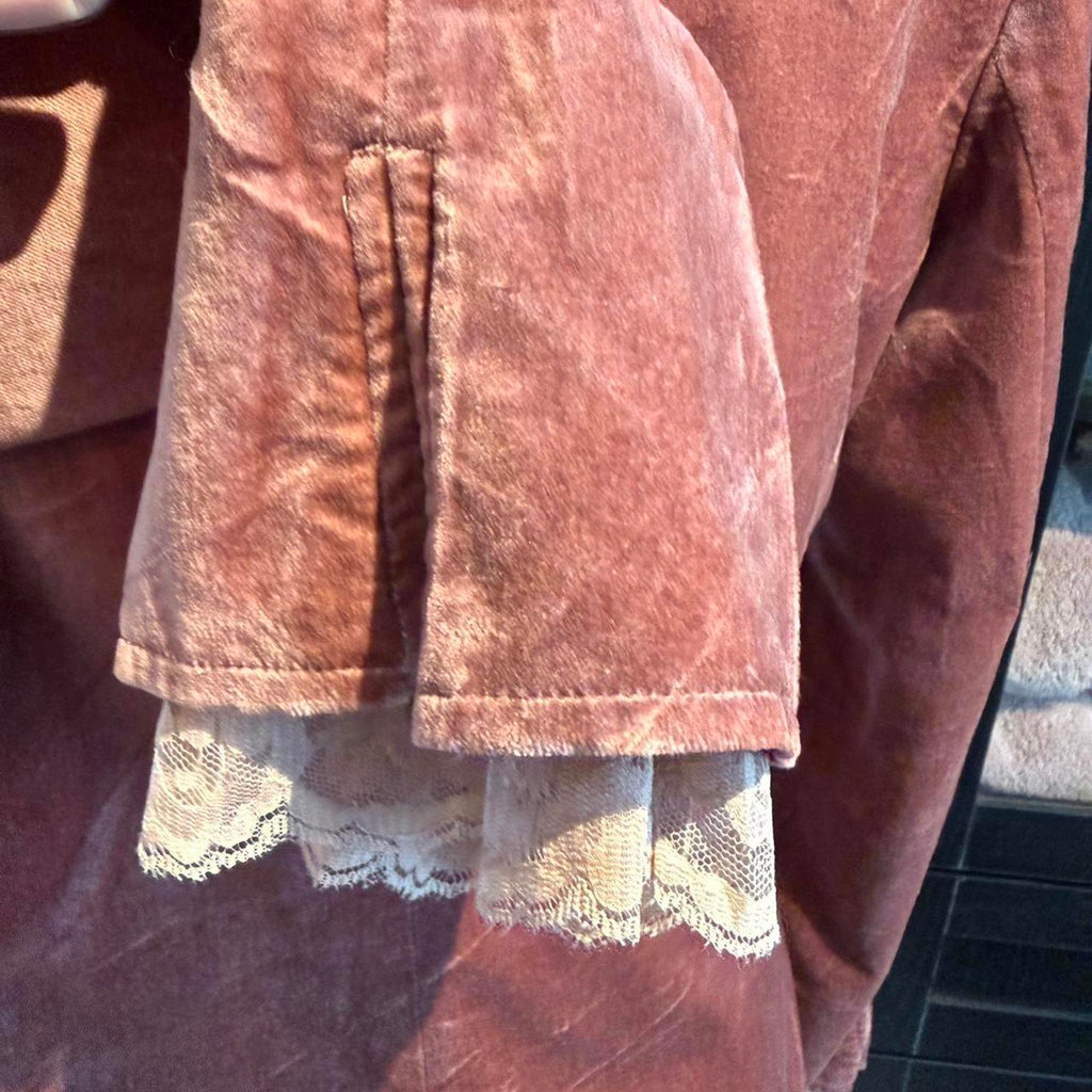 Focus Lifestyle Rust Velvet Blazer with Lace Trim Detail