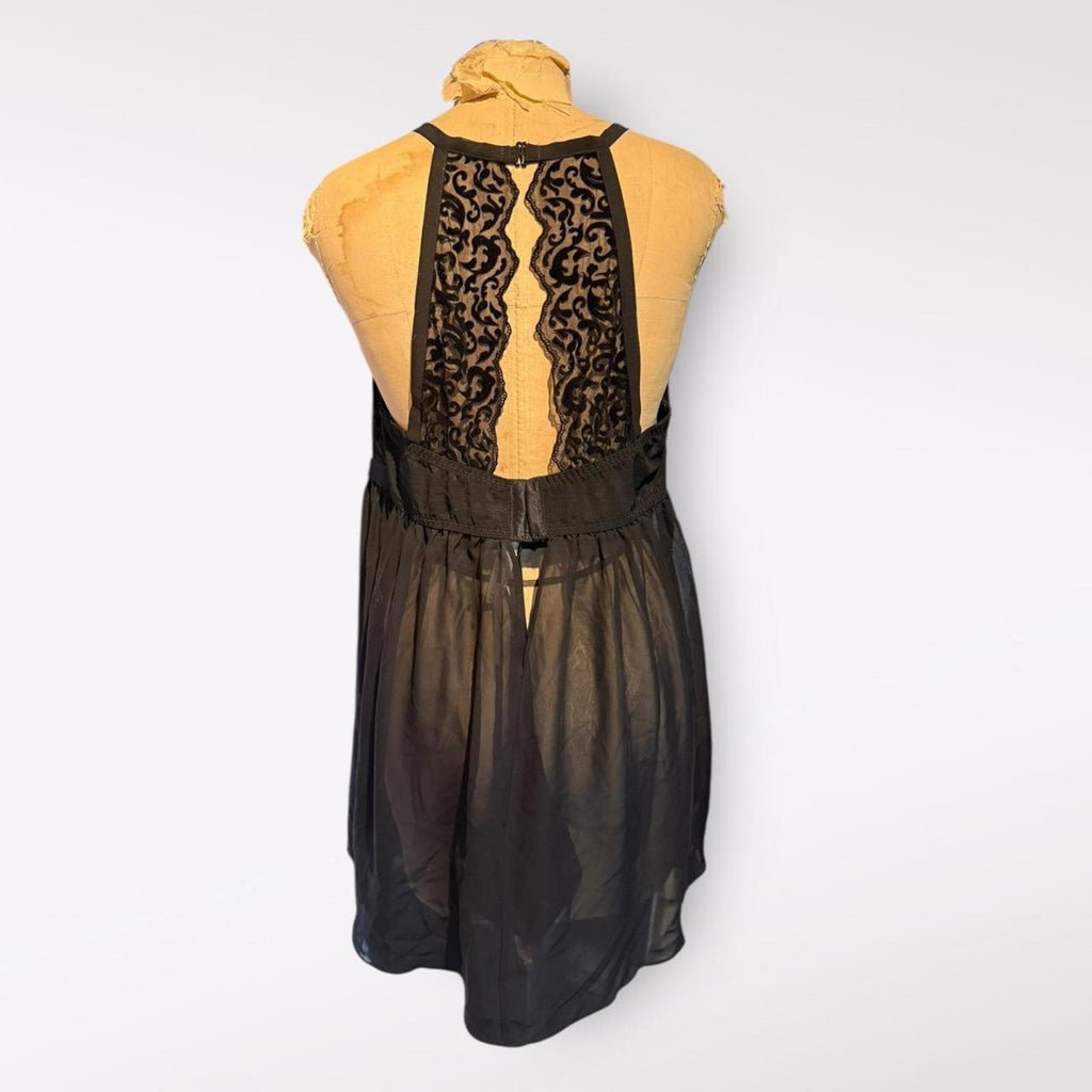 Black Sheer Lace Babydoll Nightdress with Matching Panties
