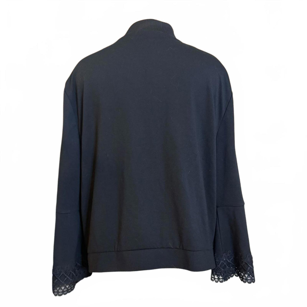 Le Gali Black Zip-Up Jacket with Lace Trim Sleeves