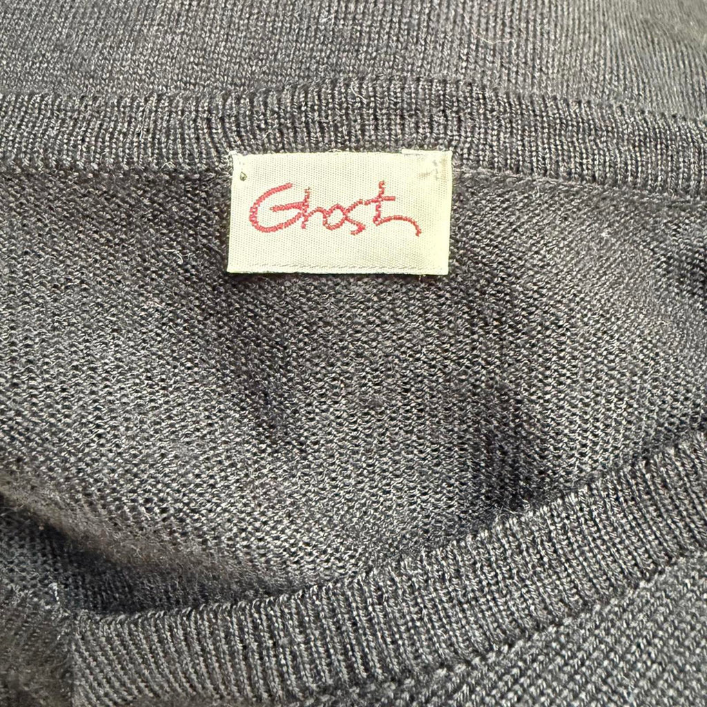 Ghost Black Long Sleeve V-Neck 100% Merino Wool Knit Dress