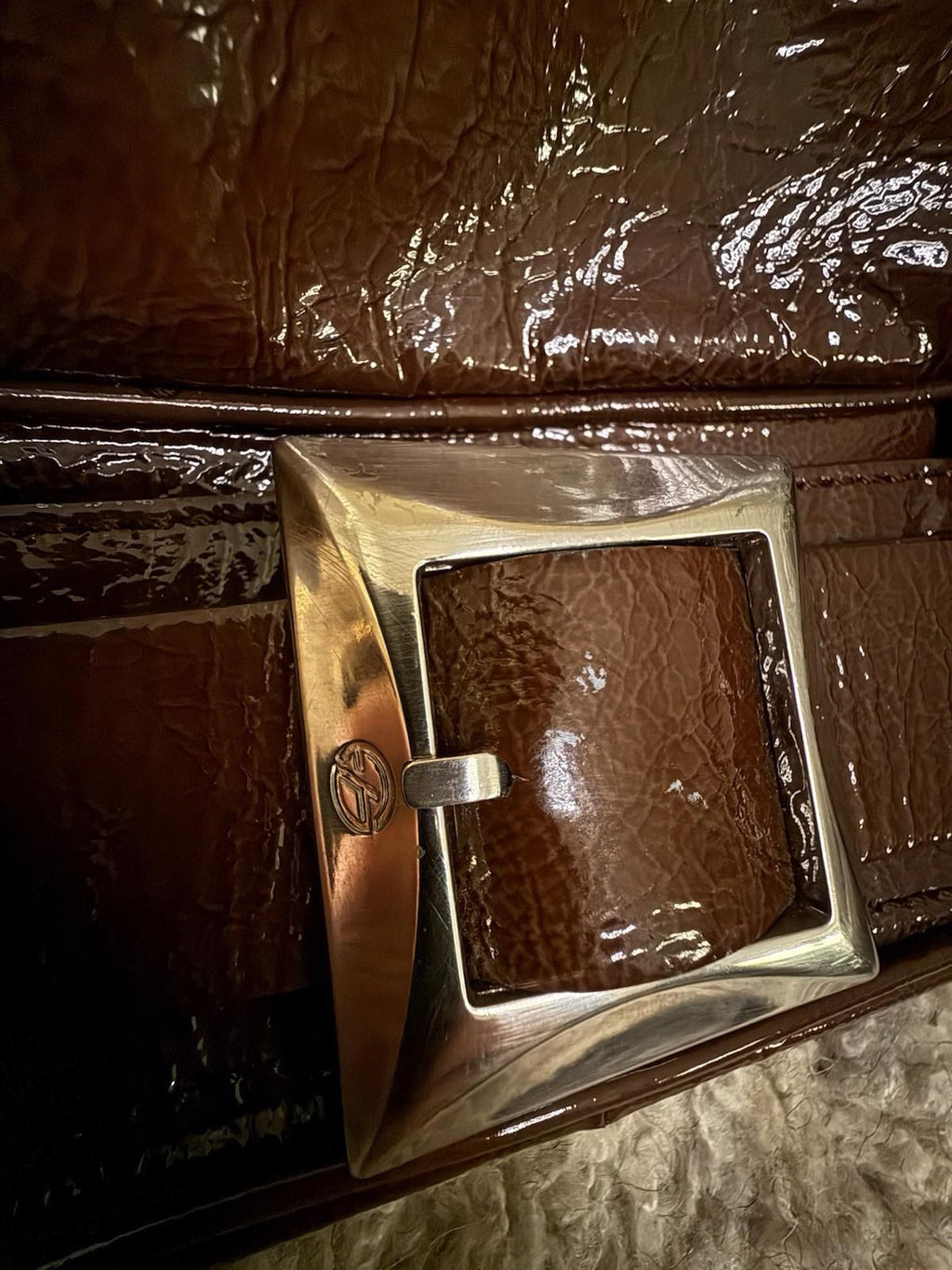 Francesco Biasia Brown Patent Leather Satchel Shoulder Bag