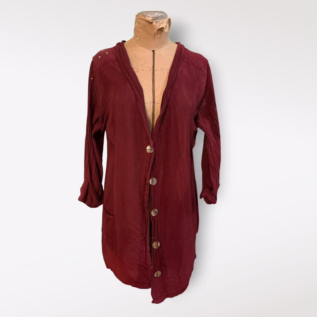 Cottonways Burgundy Button Up Linen Cardigan