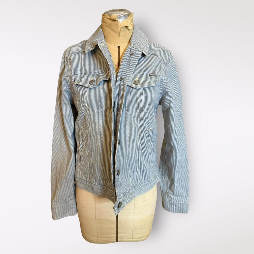 Eddie Bauer Blue and White Striped Denim Jacket