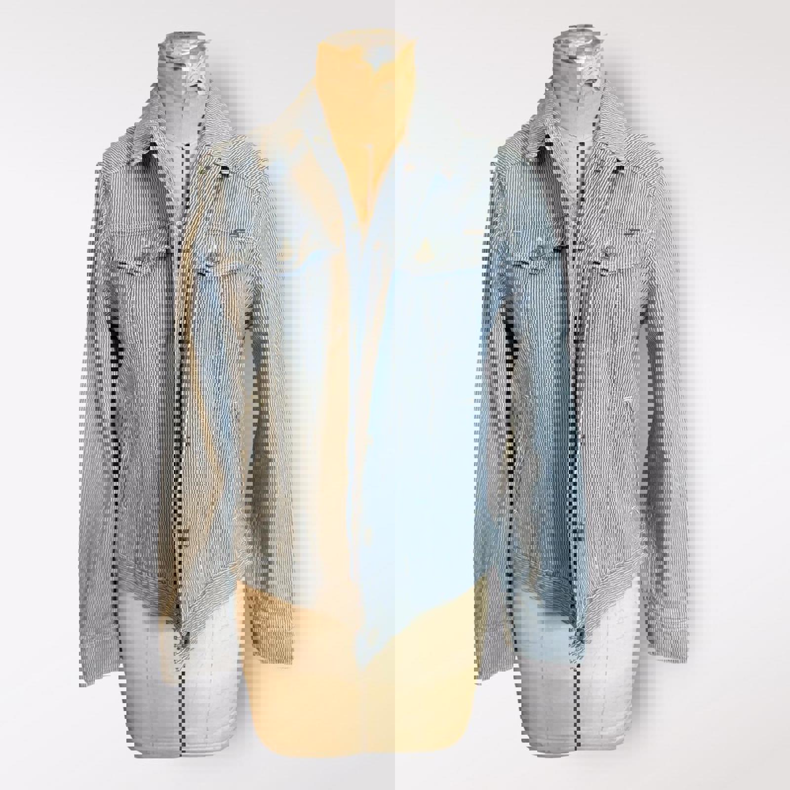 Eddie Bauer Blue and White Striped Denim Jacket