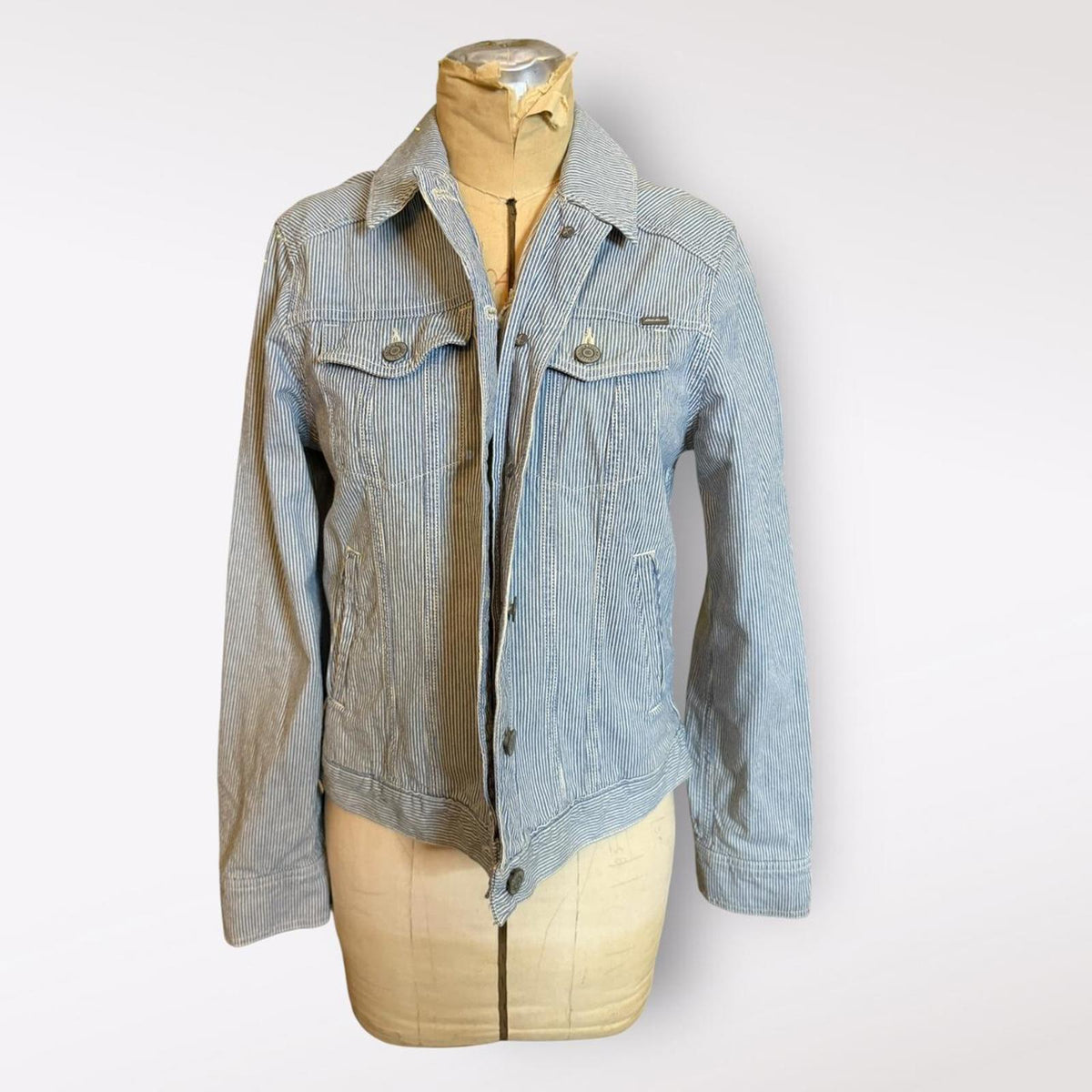 Eddie Bauer Blue and White Striped Denim Jacket