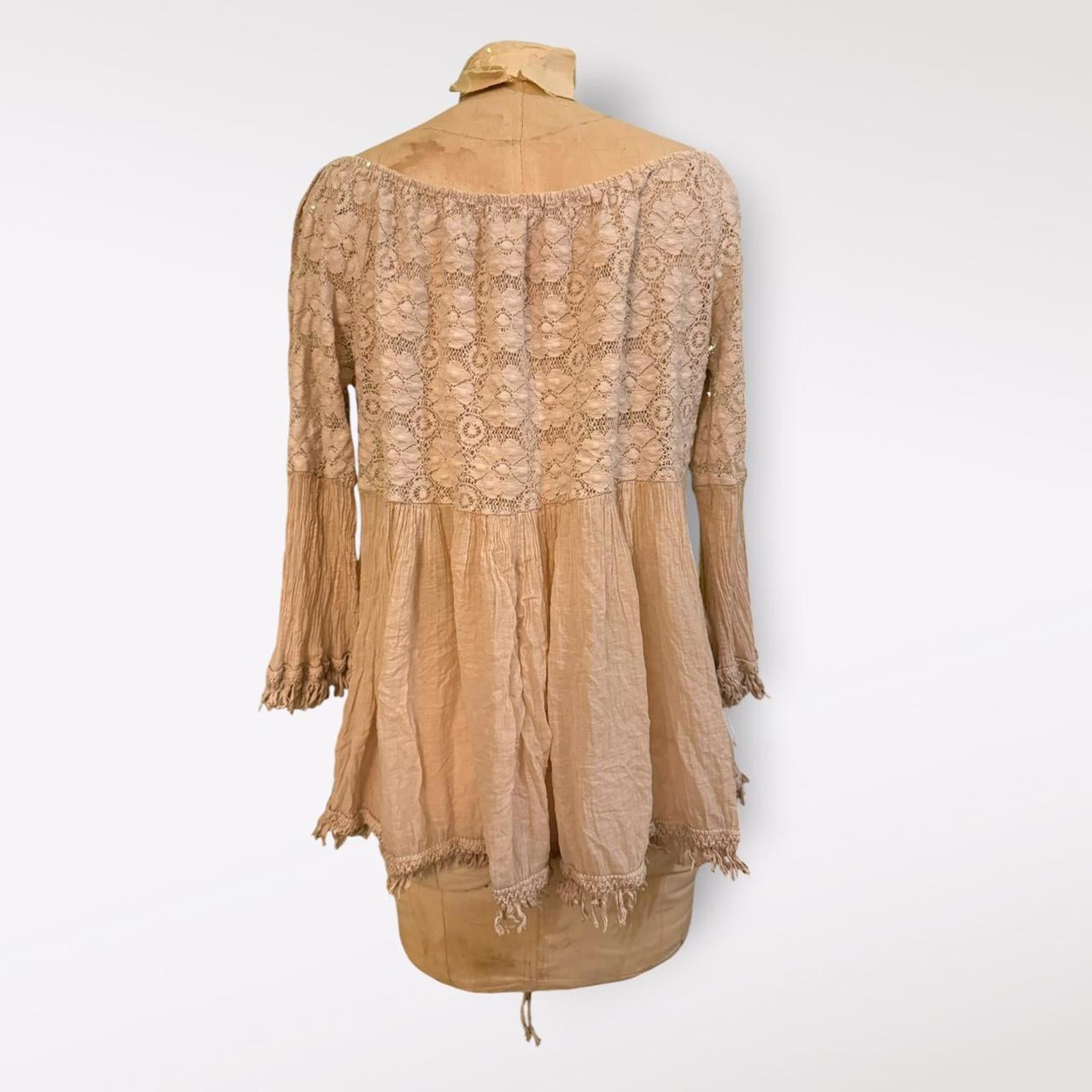 Made in Italy Cream Lace and Tassel Boho Top