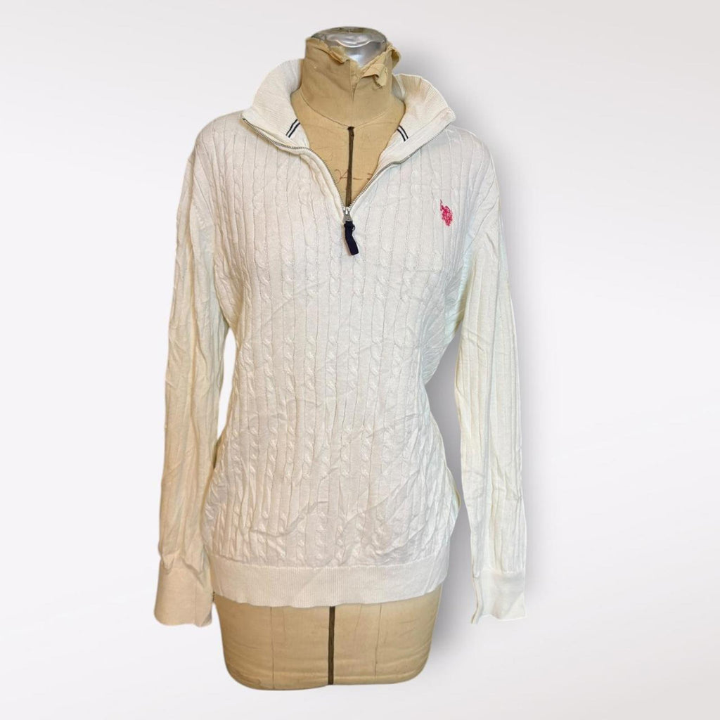 U.S. Polo Assn. White Cable Knit 1/4 Zip Sweater