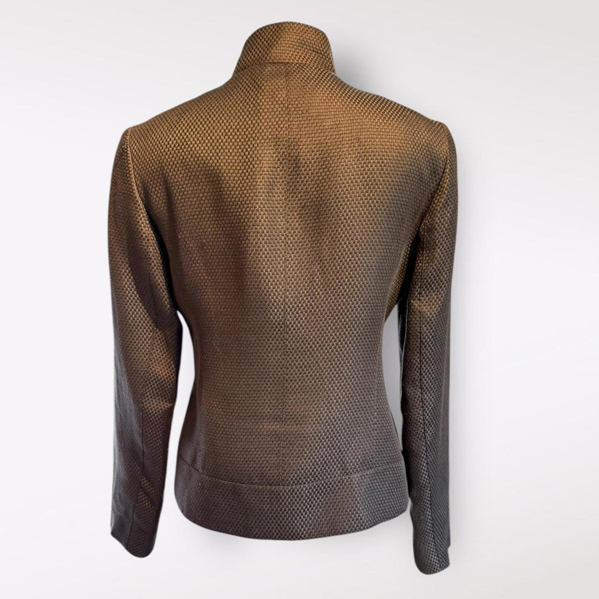 Lafayette 148 Women's Brown Tweed Button-Up Jacket with Stand Collar