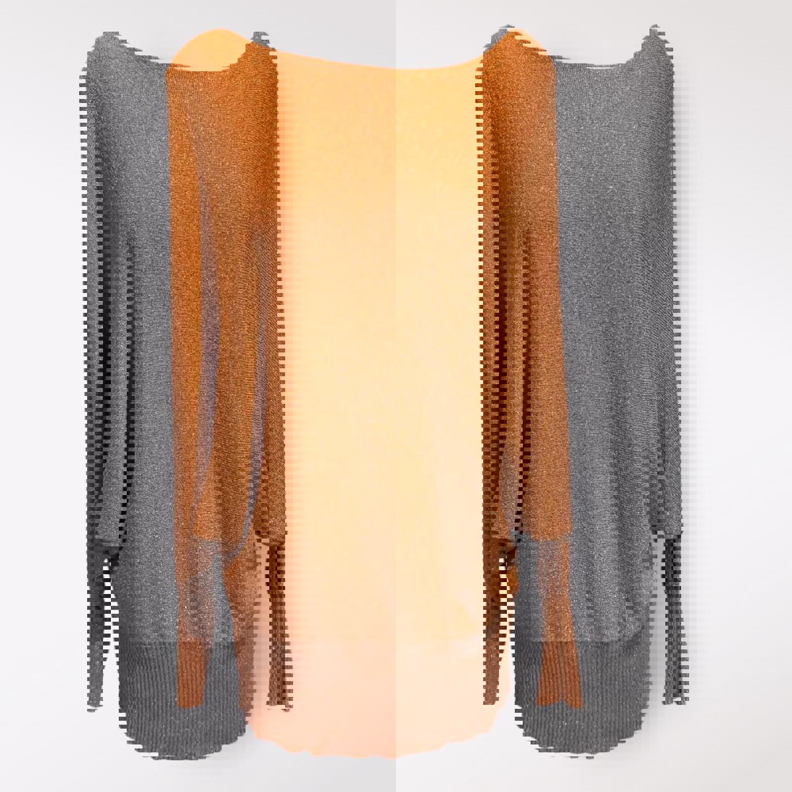 Rust Orange Metallic Knit Sweater with Batwing Sleeves