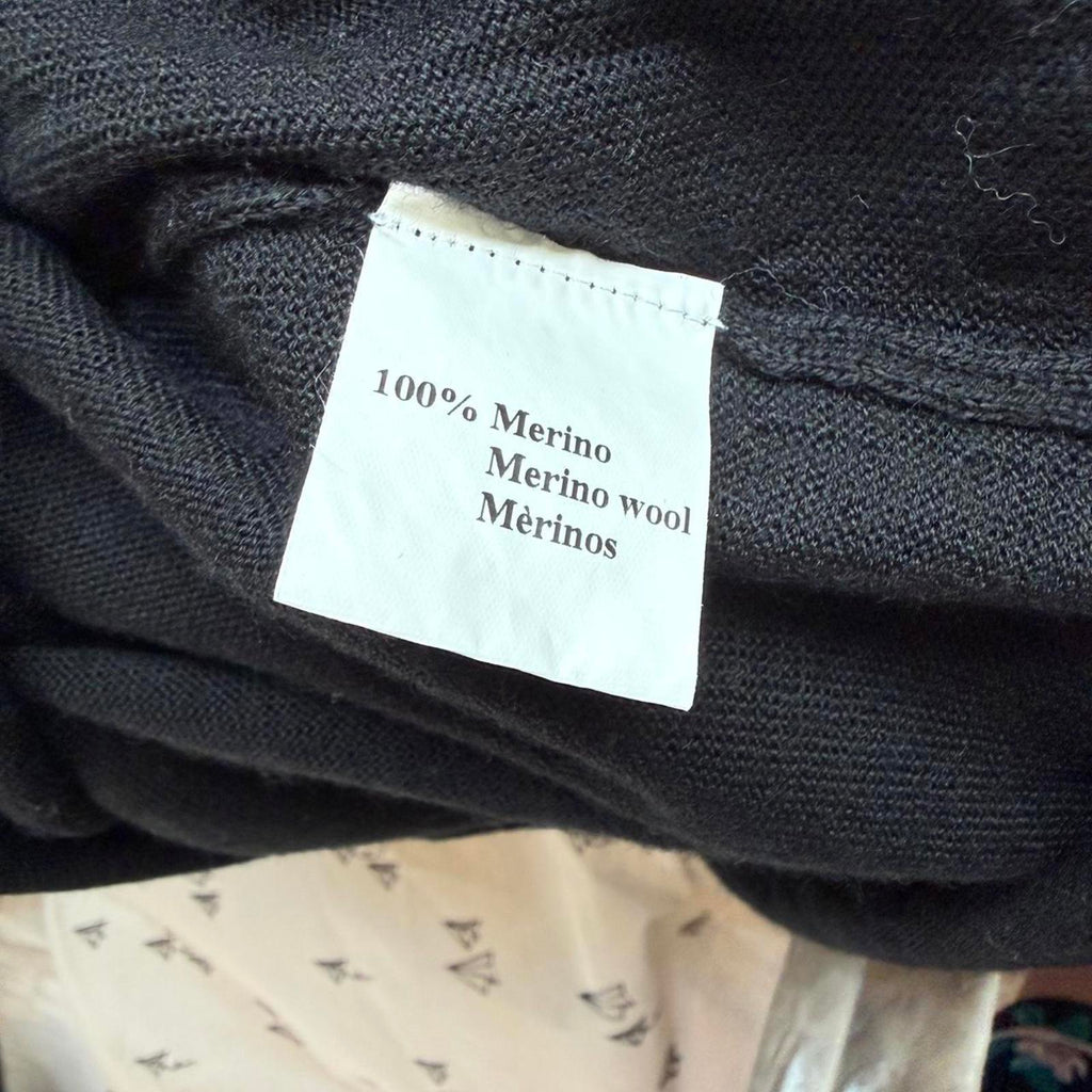 Ghost Black Long Sleeve V-Neck 100% Merino Wool Knit Dress