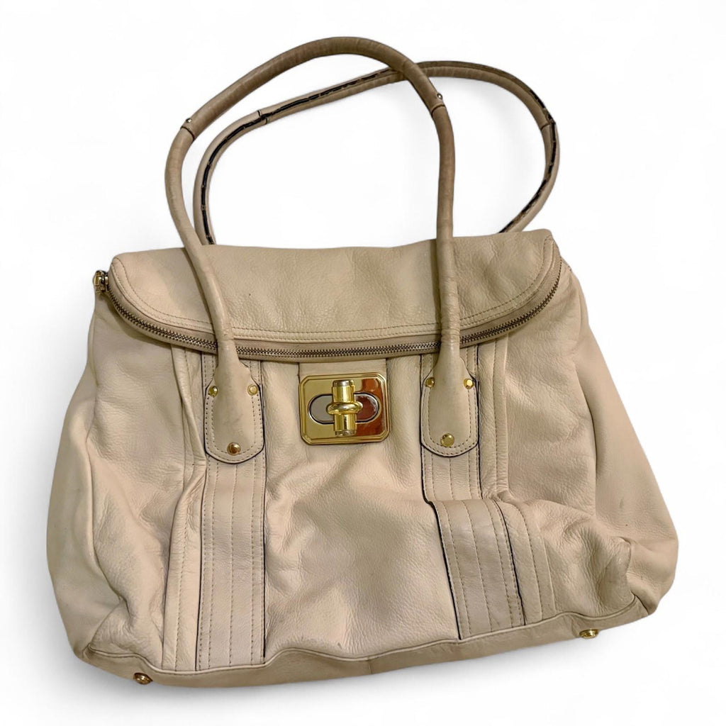 B Makowsky Rockefeller Large Leather Handbag Ivory