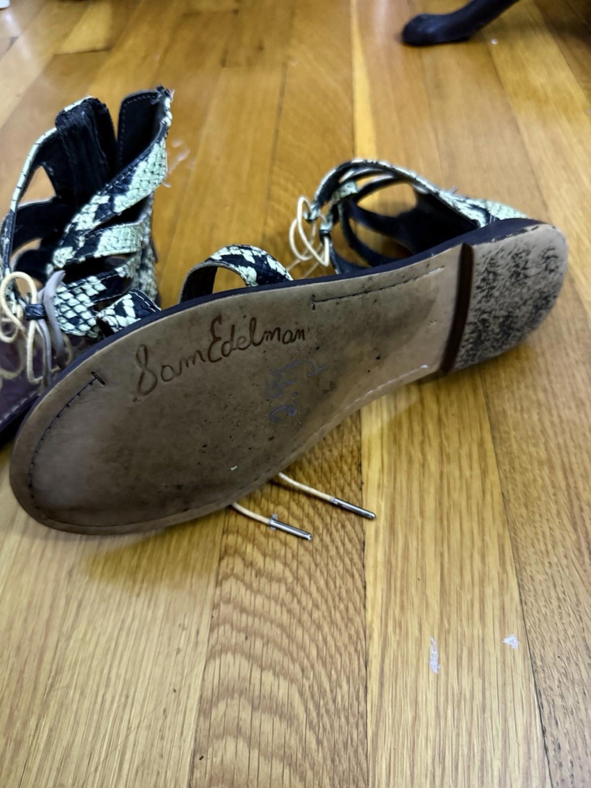 Sam Edelman Green Snakeskin Print Gladiator Sandals