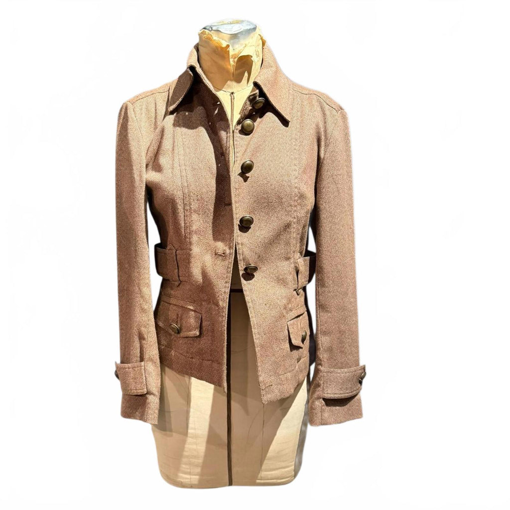Michael Kors Brown Wool Blend Button-Up Jacket with Belt