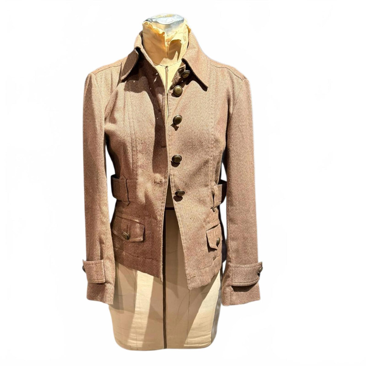 Michael Kors Brown Wool Blend Button-Up Jacket with Belt