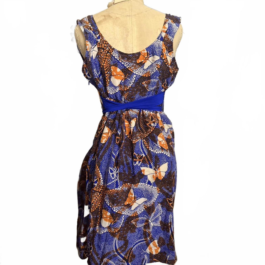Rebecca Taylor Blue and Orange Butterfly Print Dress