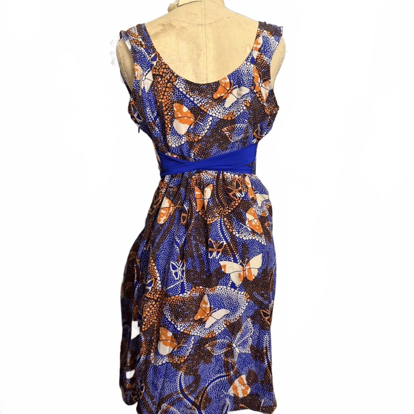 Rebecca Taylor Blue and Orange Butterfly Print Dress